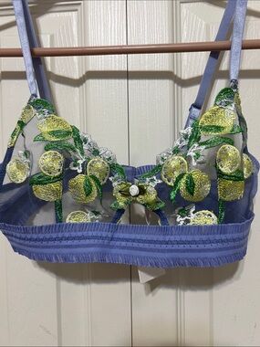 Anthropologie Lyrebird Lavender Sheer Bralette with Lemon Embroidery